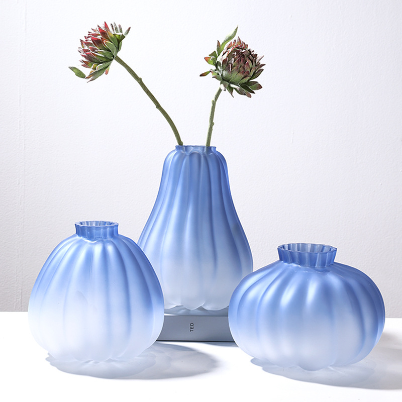 磨砂南瓜造型渐变色玻璃花瓶水培玻璃花瓶现代家居装饰品花器