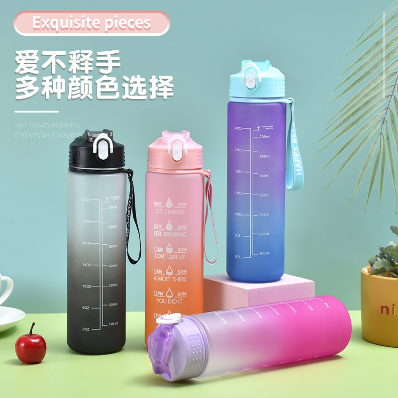 Large Capacity Outdoor Gradient Plastic Cup Summer As Space Cup Frosted Sports Plastic Kettle Straw Cup Set Cup