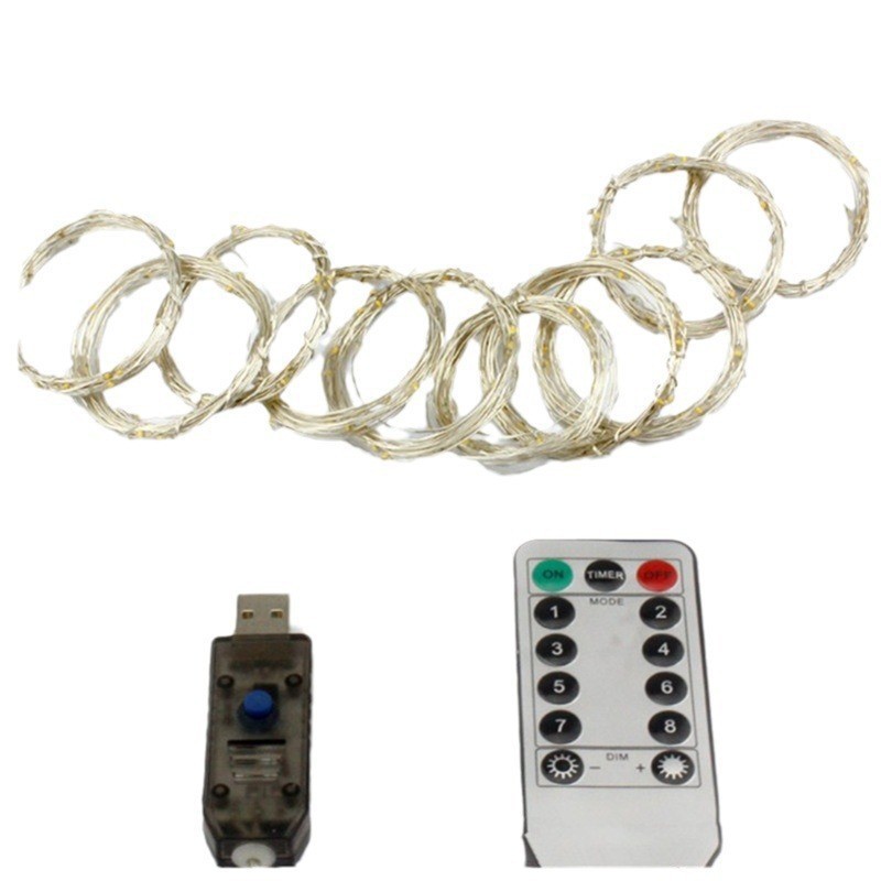 LED copper wire curtain light, USB eight-function remote control 3*3 Christmas decorative light, solar holiday bedroom light Item Picture