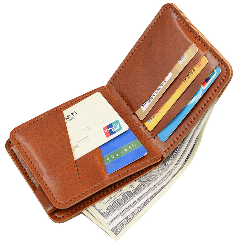 Hand-Sewn Diy First Layer Cowhide Short Men's Wallet Material Bag Vintage Real Cowhide Money Clip Item Picture