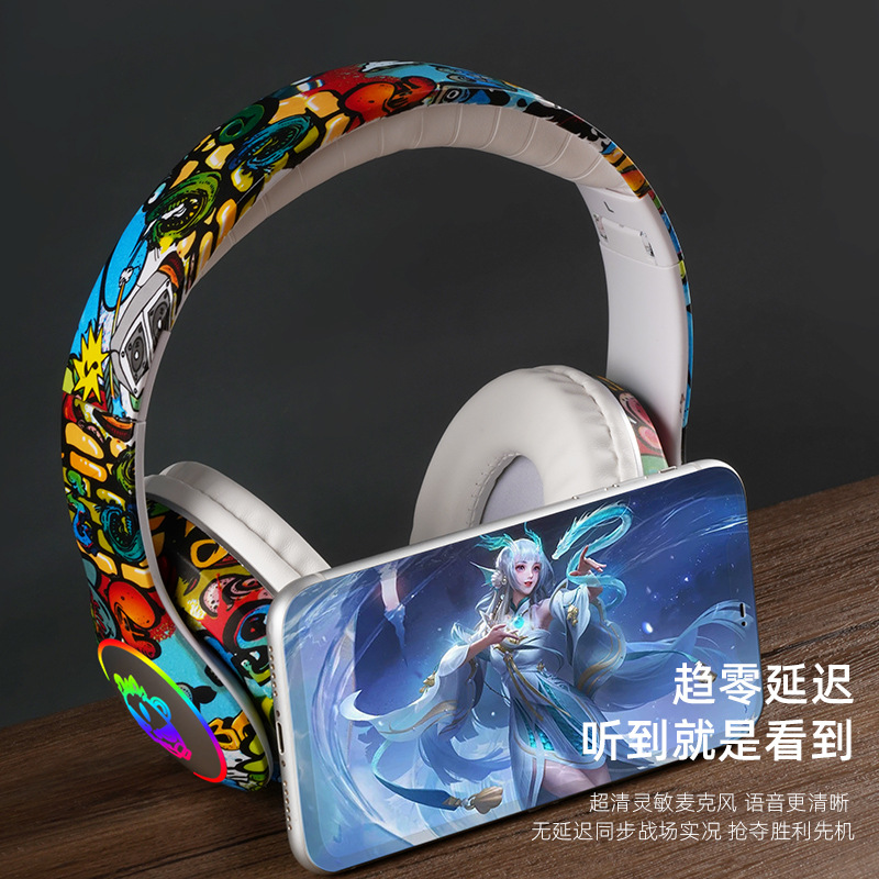 Cross-border nuevos auriculares bluetooth auriculares LED emiten tarjeta de inserción inalámbrica auriculares bluetooth graffiti azul 8686 Application Scenario