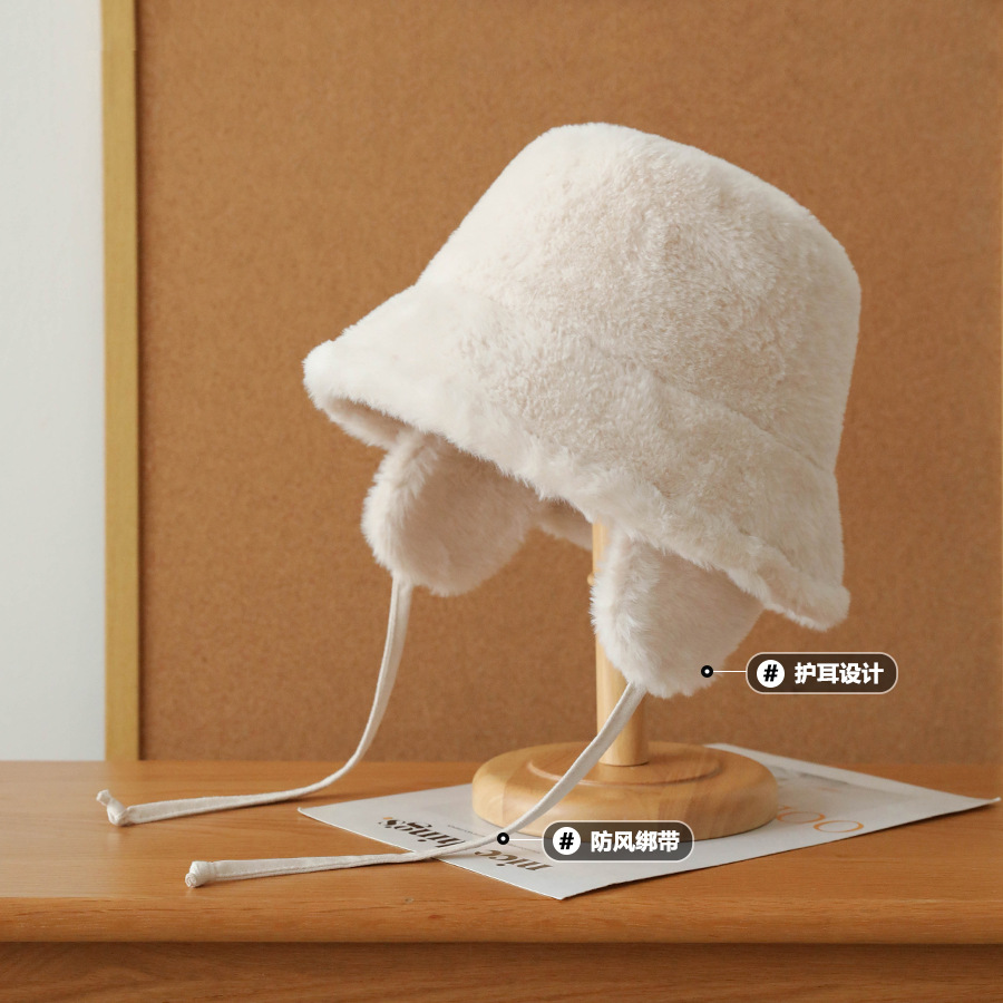 Plush Ear Protection Fisherman Hat Girls Winter Windproof Cycling Hat Thick Furry Warm Basin Hat Lei Feng Hat Man Specification drawing