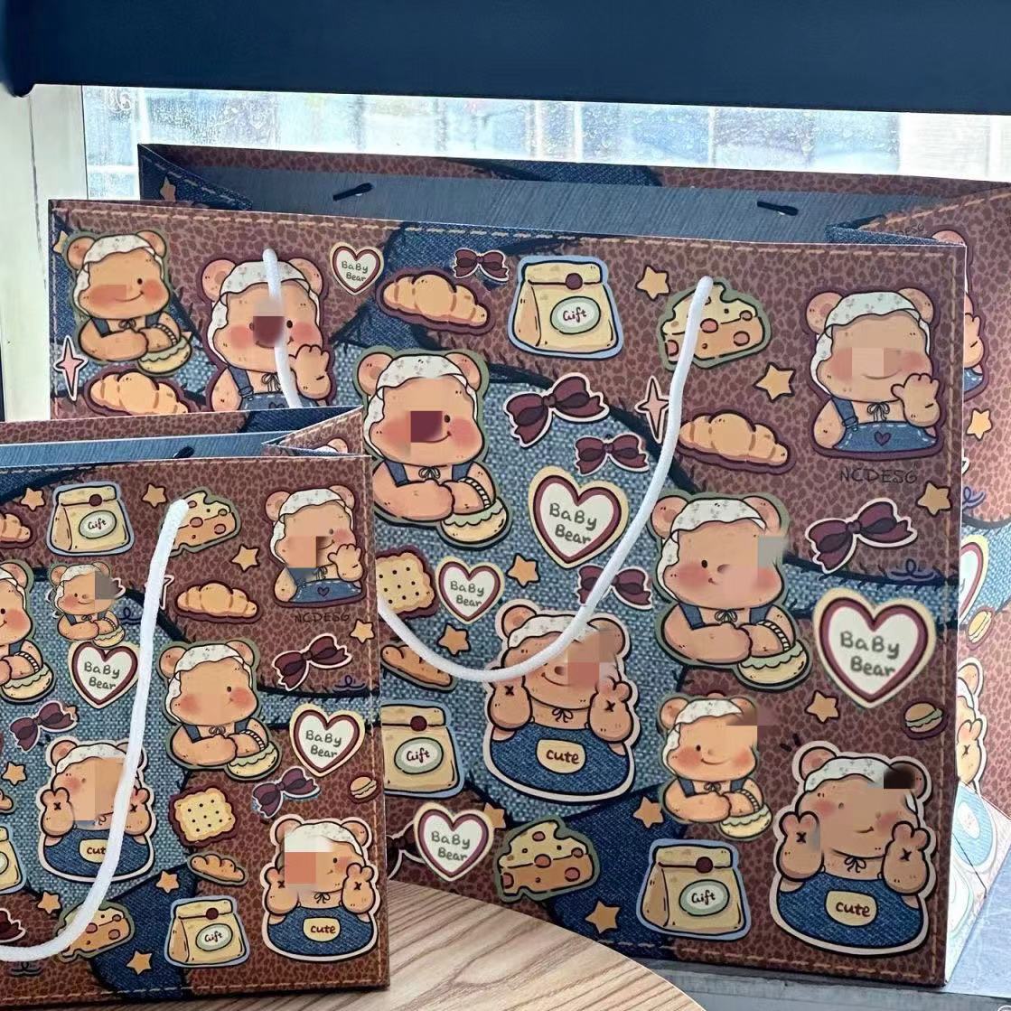 Factory wholesale denim butter bear gift bags, thickened large-capacity kraft paper storage bags, gift handbags Application Scenario