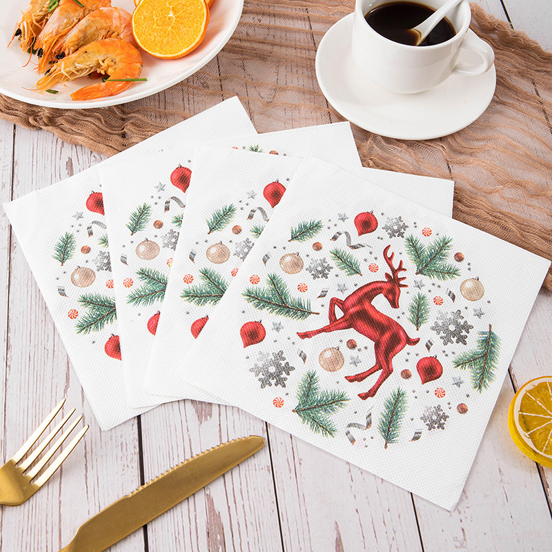 Wholesale of new cross-border Christmas holiday decorative printed napkins, reindeer square towels, party LOGO printed tissues details Picture