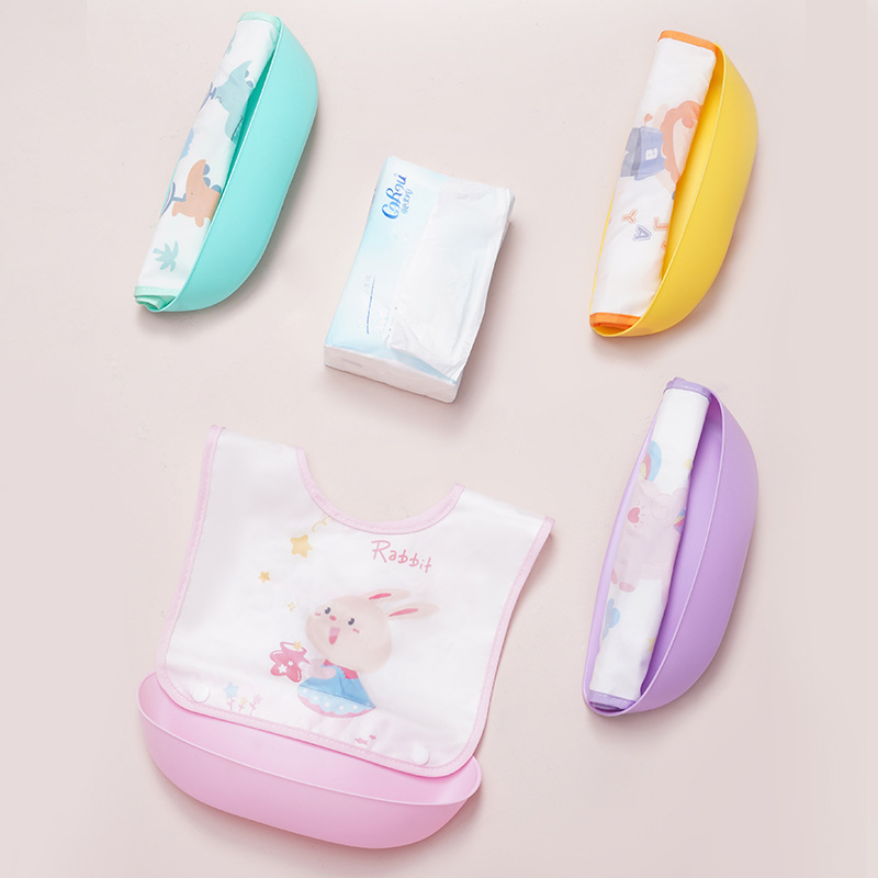 Cartoon detachable rice bag EVA waterproof baby eating bib, children's saliva towel, children's disposable three-dimensional bib Specification image