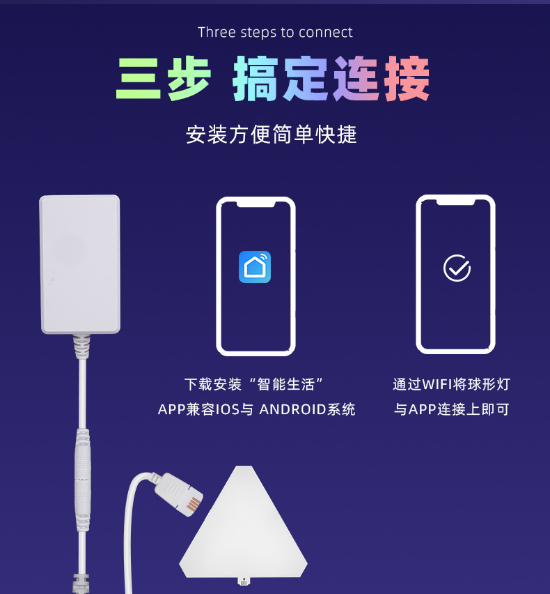 灯WIFI奇光板量子灯拾音拼接DIY壁灯三角灯灯光心形幻彩可调光详情20