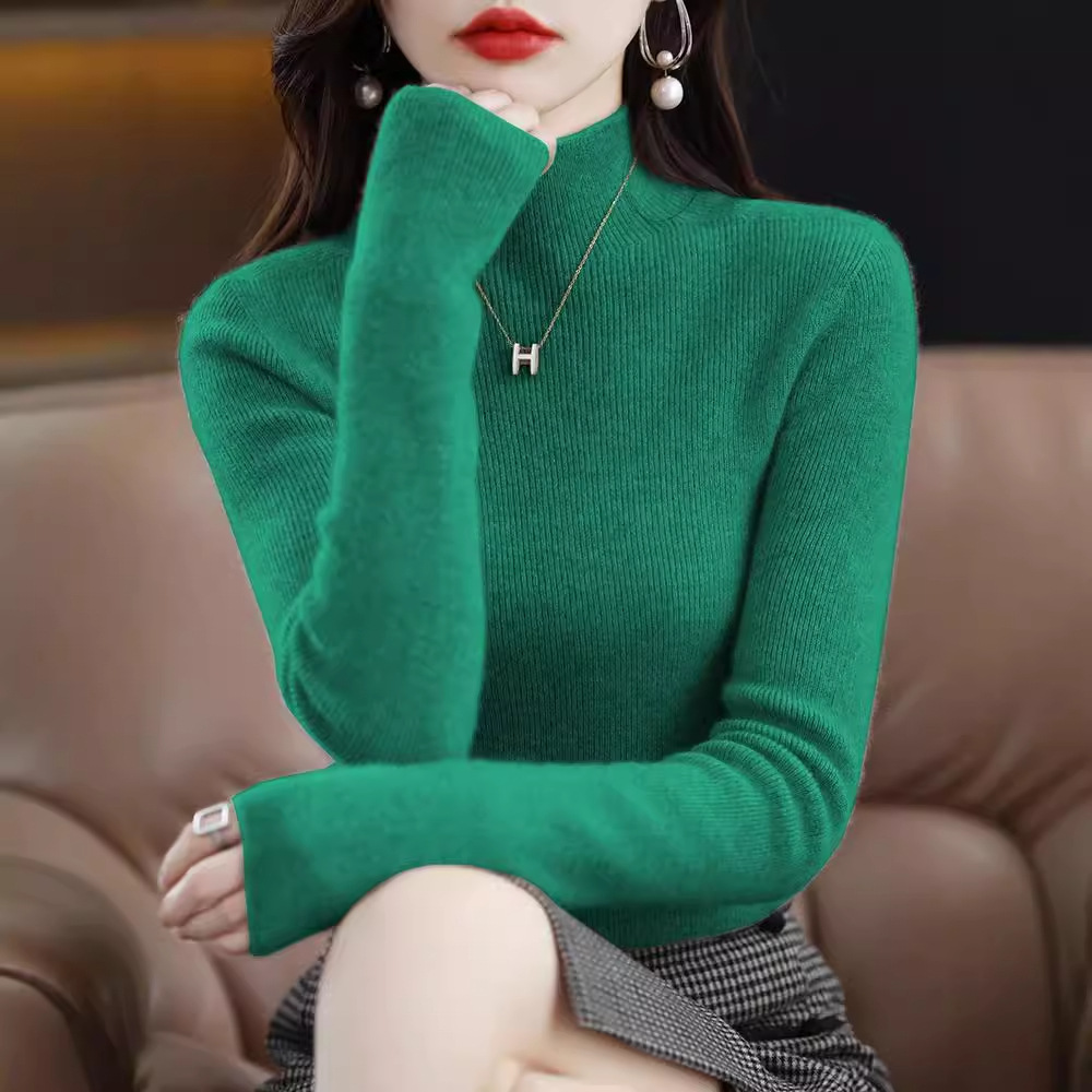 First-line ready-to-wear seamless semi-high-neck wool sweater, women's pullover, pull-out sweater, slim and versatile cashmere knitted base layer Application Scenario