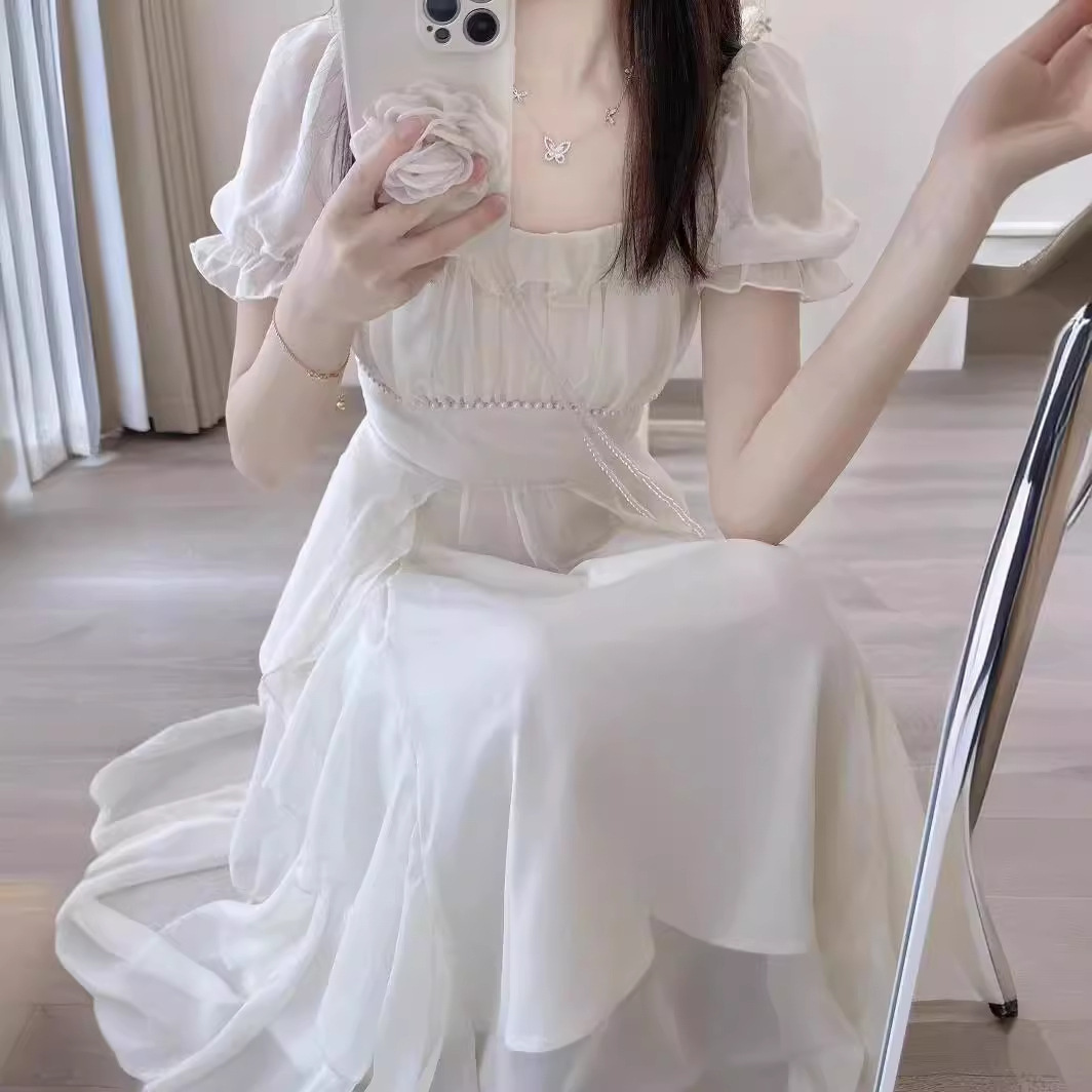 裙子/连衣裙/复古连衣裙/黄色碎花裙/连衣裙微胖细节图