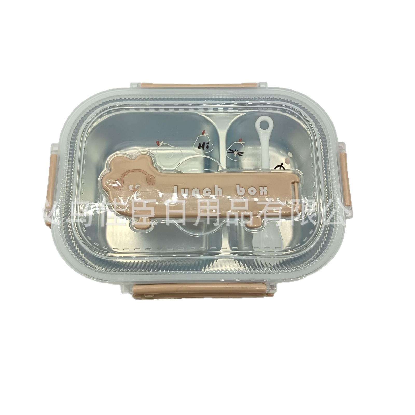 304 Three-compartment stainless steel children's lunch box, sealed bento box, student lunch box, food-grade picnic box, 201 inner liner Item Picture