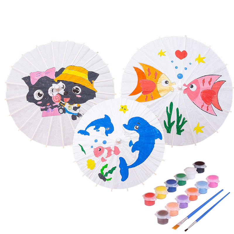 空白油纸伞diy手工绘画伞材料幼儿园创意儿童手绘涂鸦涂色小雨伞详情图4