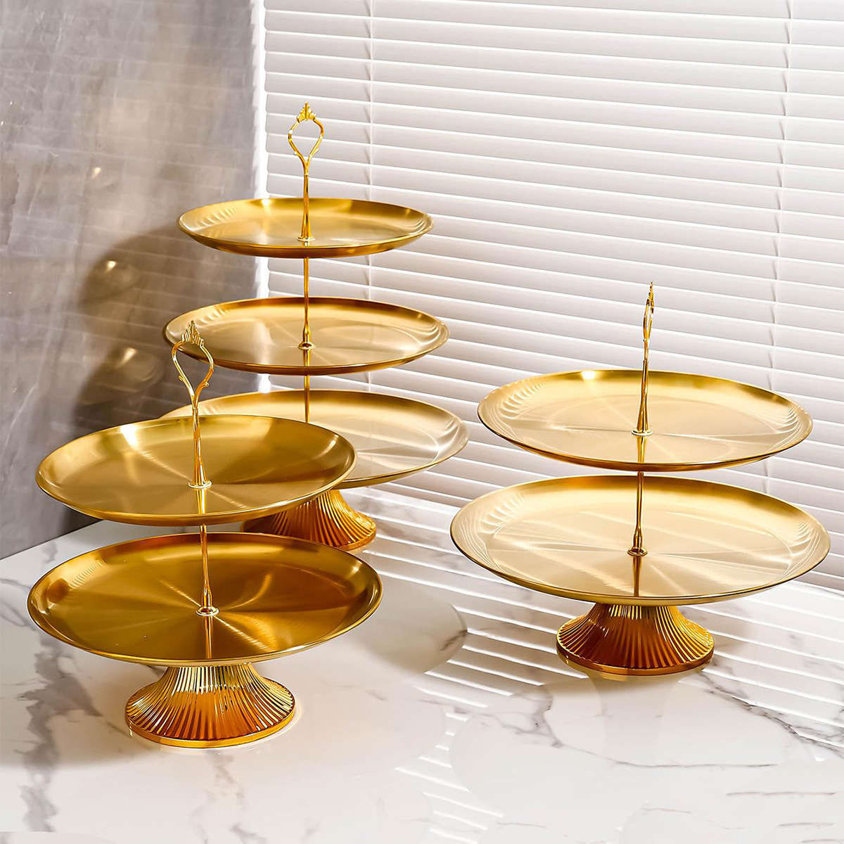 Snack Fruit Tray Light Luxury Stainless Steel Living Room Coffee Table Front Desk Double Dessert Candy Box Plate High-End Exquisite Tray Specification drawing
