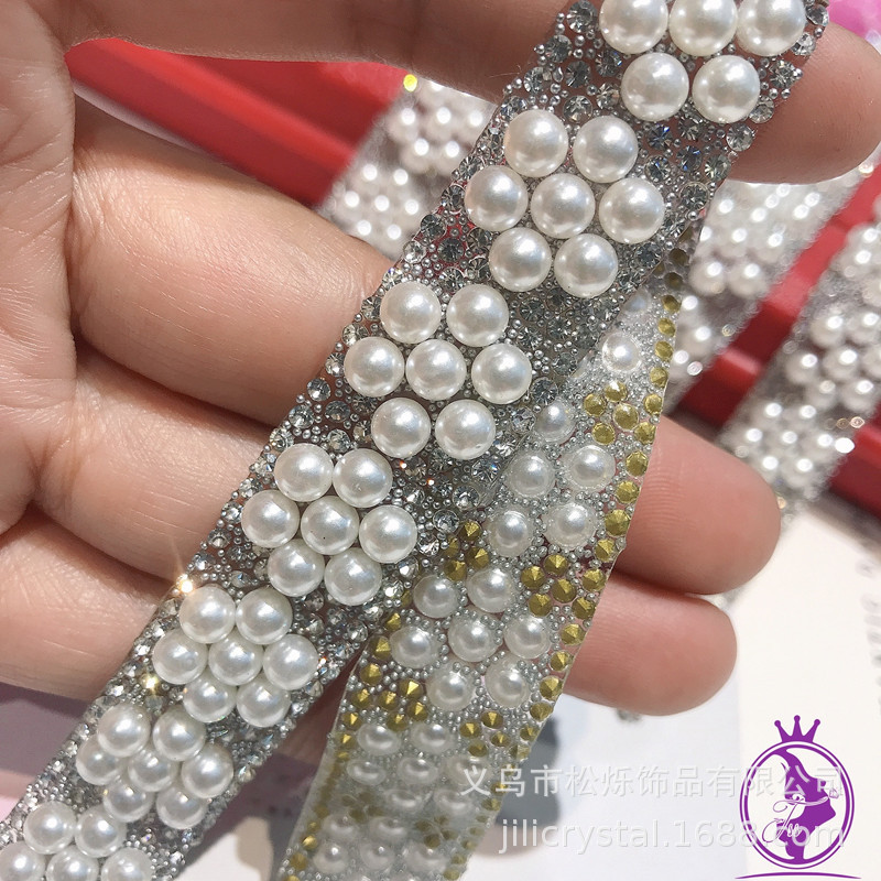 Cross-border new pearl water diamond edge strip, hot diamond patch, diamond chain, hot melt adhesive, diamond patch, DIY clothing accessories, decorative strips