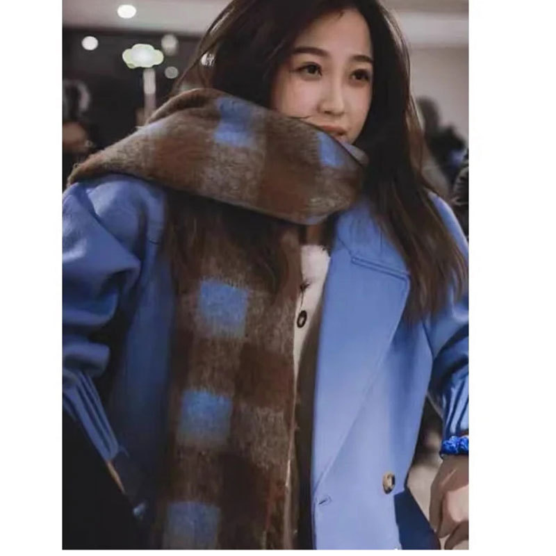 Yu Shuxin With Ac Scarf Autumn-Winter Imitation Cashmere Thick Shawl Mohair Bib Ins Check All Tide details Picture