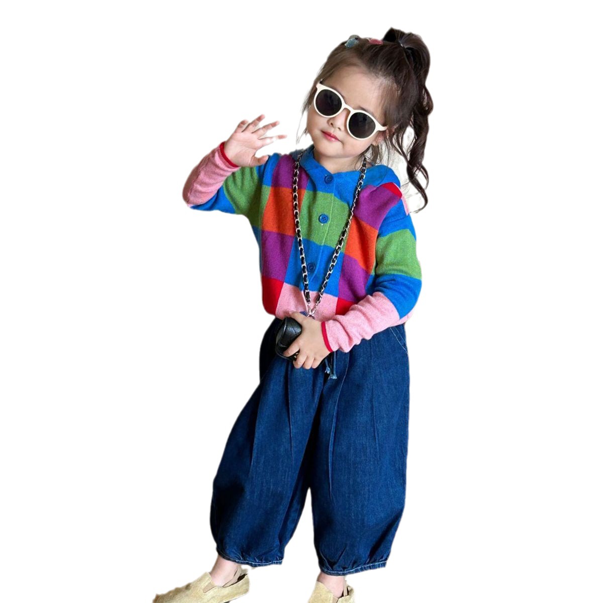 2023 Autumn new children's clothing: Korean version, girls' dopamine check sweater, hooded sweater, cardigan Item Picture
