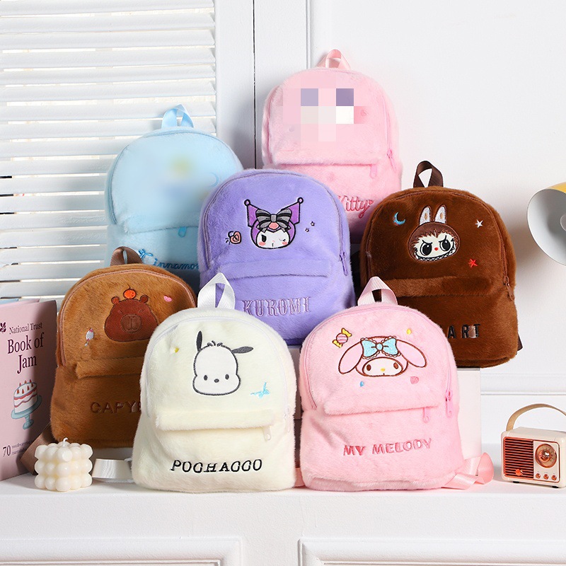 跨境热销卡通毛绒双肩包少女百搭甜美可爱书包公仔玩偶背包批发