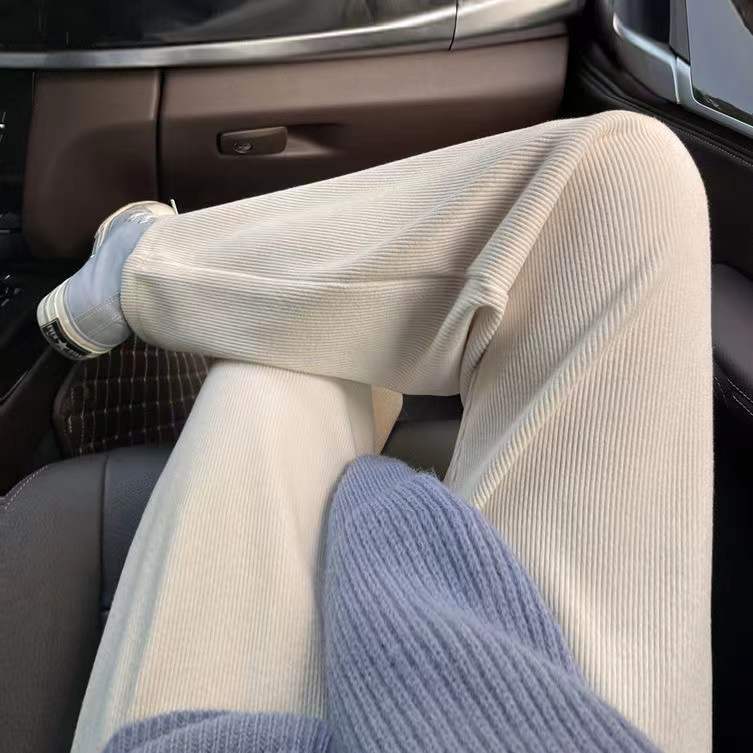 2022 Autumn and winter wide-leg women's casual loose high-waisted floor-length pants with fleece and thickening, black apricot straight-leg pants for women Item Picture