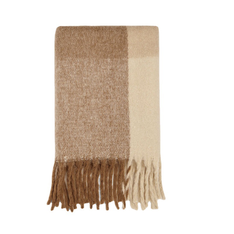 Z's autumn and winter thick checkered, thick beard, tassel imitation cashmere scarf, thick and warm large shawl scarf for foreign trade in Europe and America Item Picture