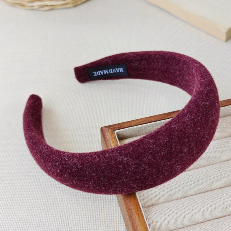 New autumn and winter woolen sponge hair band for women, solid color, versatile, pressure hair band, high top of the head, personalized and fashionable hair clip headwear pic 7