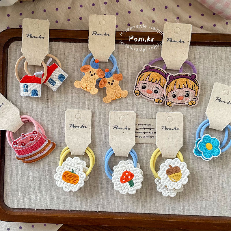 New Korean-style cartoon children's fabric high-elasticity rubber band, cute flower double ponytail matching hair band, sweet hair accessory