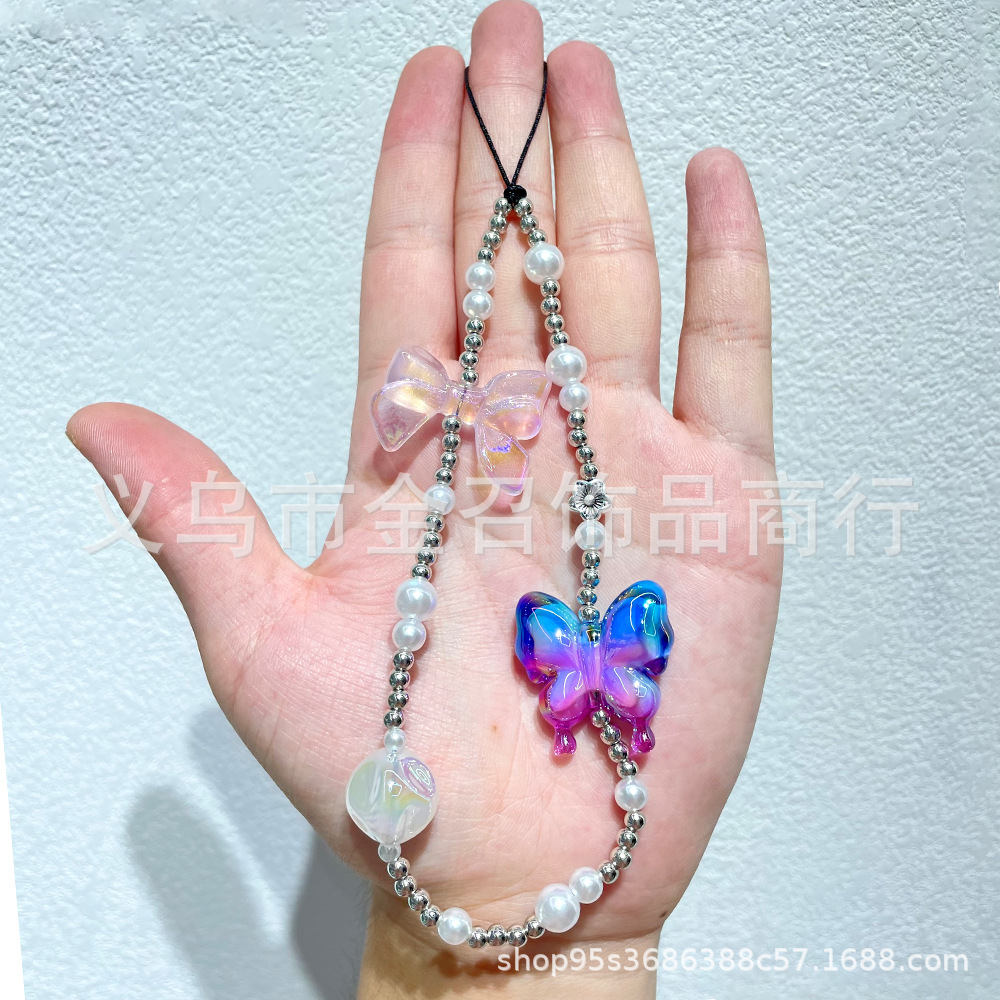 Tik yin blast acrílico mariposa cadena de teléfono móvil DIY cordones de cuentas colgante de teléfono móvil bolsa de BFF llavero colgante adornos Specification image