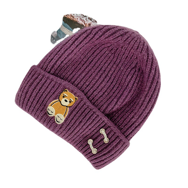 Autumn And Winter New Warm Fashion Knitted Hat Manufacturers Direct Acrylic Bear Solid Color Beanie Hat Spot Wholesale Item Picture