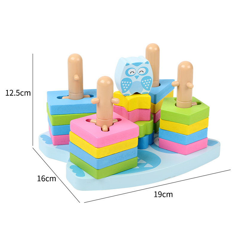 Montessori Early education toys: Four sets of column building blocks for children's thinking geometric shape matching, educational toys for 1-2-3 years old babies details Picture