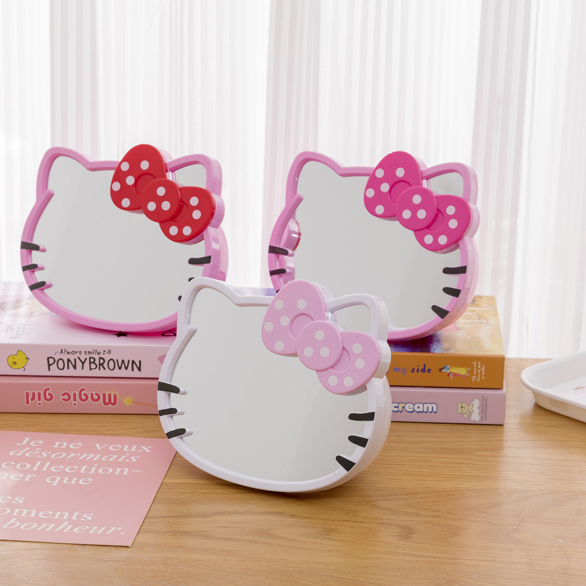 HL-09 nueva colección colección dibujos animados hello kitty mesa espejo caja de almacenamiento escritorio lindo arco espejo cosmético Specification image