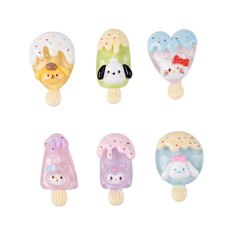 Resin accessories, cartoon Sanrio ice cream, shiny and translucent, diy cream glue, phone case patches, hair accessory materials Item Picture