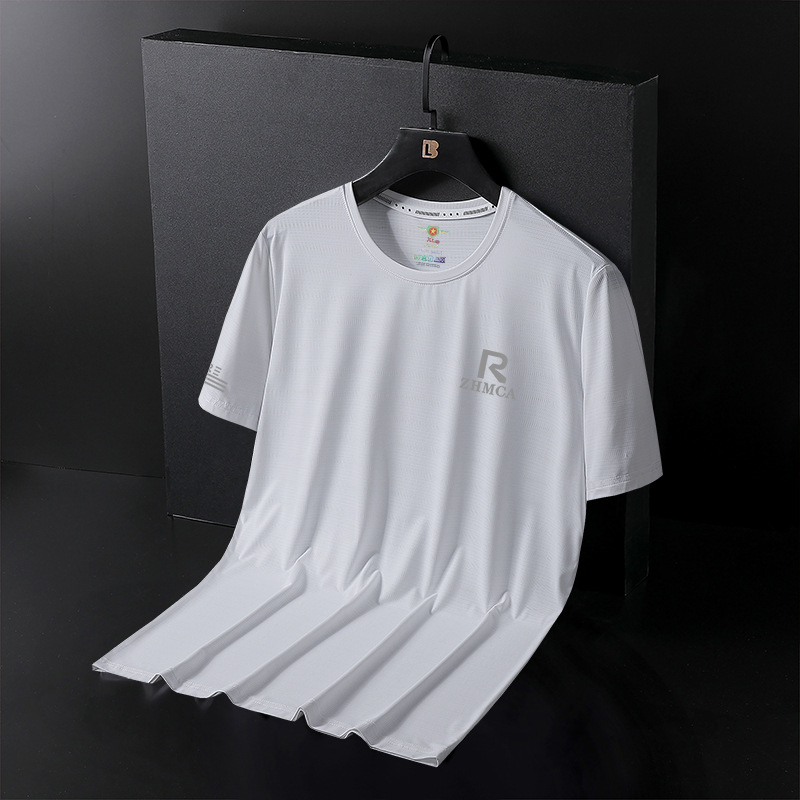Ice Oxygen Bar short-sleeved T-shirt for men, summer Ice Silk new ice-feel smooth fabric elastic quick-drying T-shirt, trendy men half-sleeved Specification image