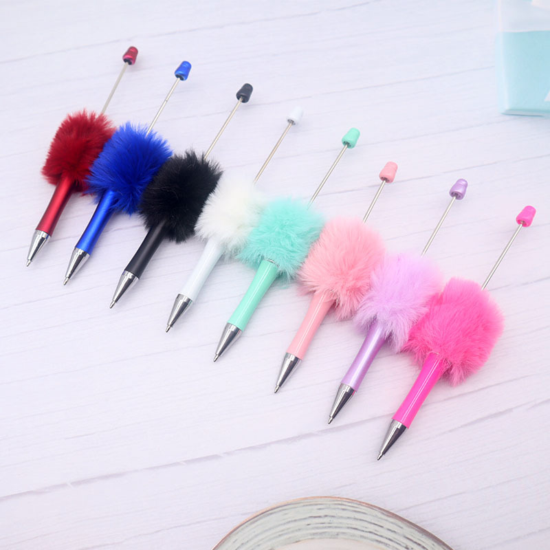 New Creative Diy Hairball Beaded Pen Plush Beaded Ballpoint Pen Cute Wind Furry Gift Pen Plastic Pen details Picture