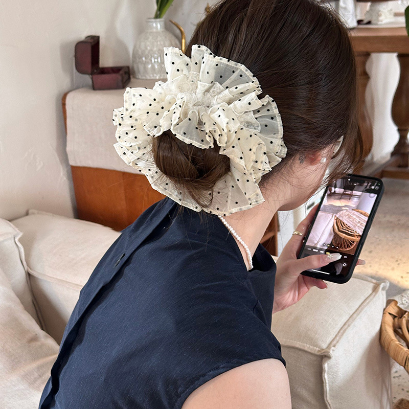 韩系温柔风波点褶皱大肠发圈芭蕾风优雅头绳发饰多层蕾丝发绳头饰