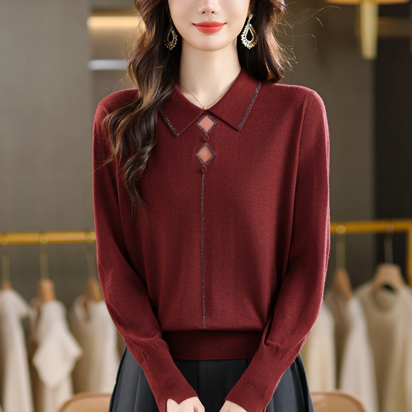 大码冬装针织毛衣洋气减龄娃娃领上衣轻奢高级感打底衫女秋冬显瘦