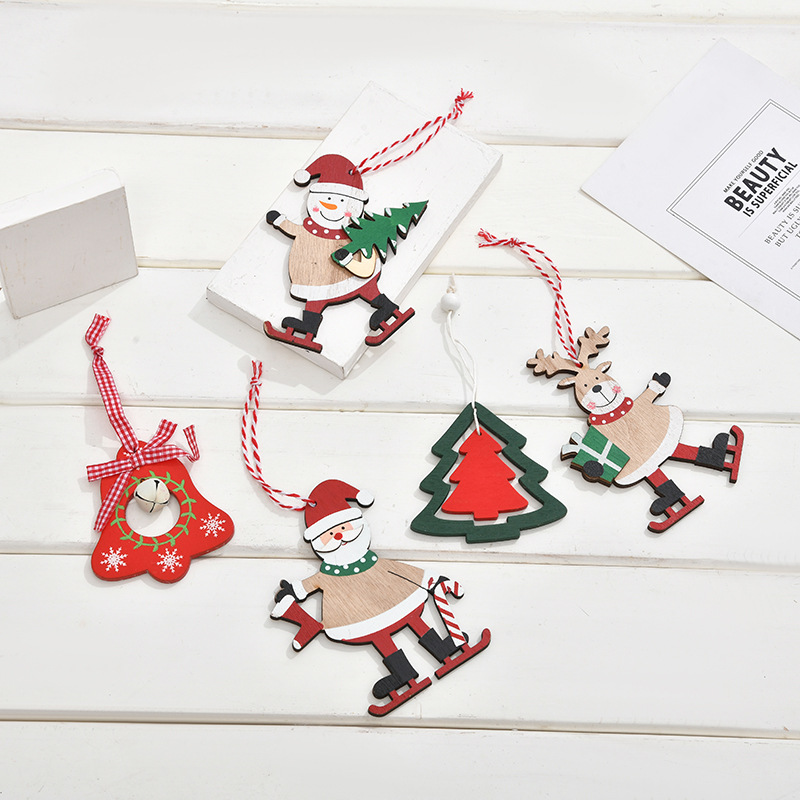 新款圣诞节装饰品彩绘木质挂件圣诞节圣诞树挂饰装饰圣诞木小挂件