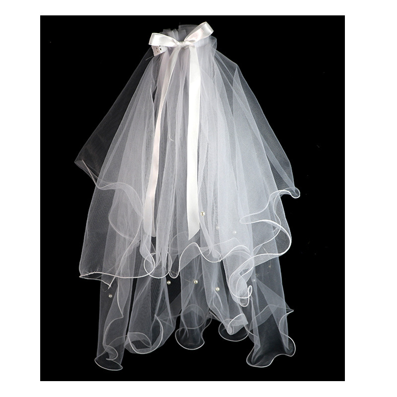 Internet-famous luminous veil with light, double-layer tassel pearl crown, veil ribbon bow, children's luminous veil decoration Item Picture