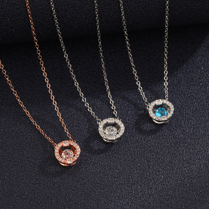Internet Celebrity Jumping Round Isn Necklace Crystal Element Student Girl Necklace Simple Light Luxury Holiday Gift Application Scenario