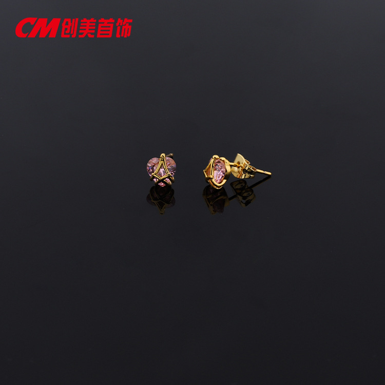 Chuangmei Jewelry's colorful synthetic cubic zirconia heart-shaped stud earrings exude a French retro charm and a high-end feel Specification image
