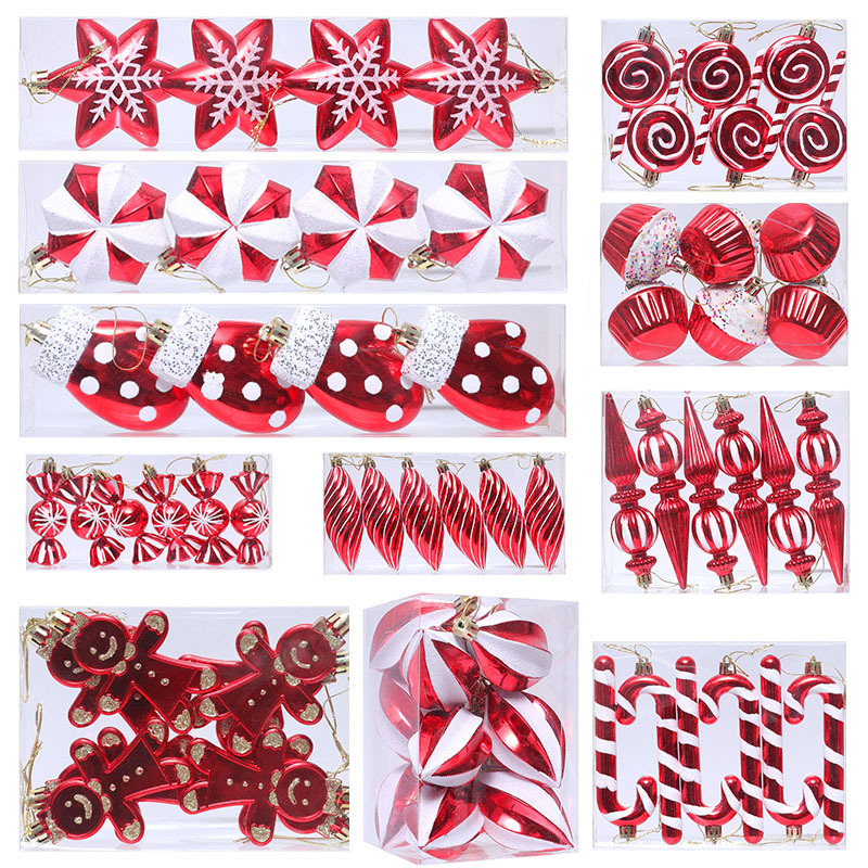 New Christmas Ball Special Decorative Small Pendant Plastic Electroplated Painted Red Cane Candy Hex Star Gloves Application Scenario