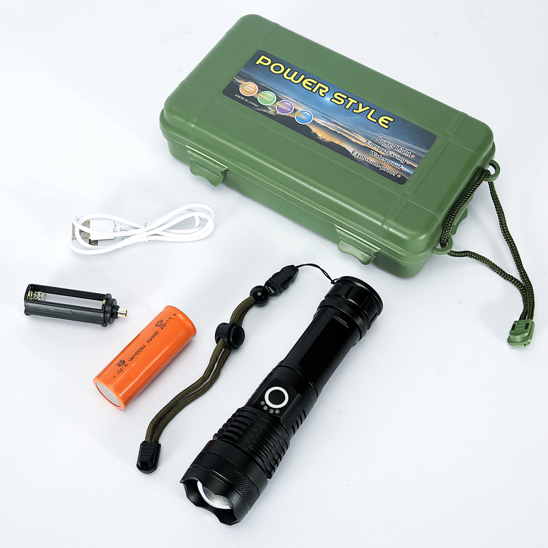 P50充电新款跨境伸缩铝合金手电筒XHP50 强光手电筒电量显示USB详情图4