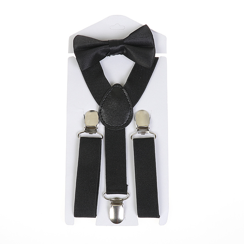 Children's shoulder straps, elastic webbing, trouser straps, strong clip, shoulder straps, retro black men's and women's bow set