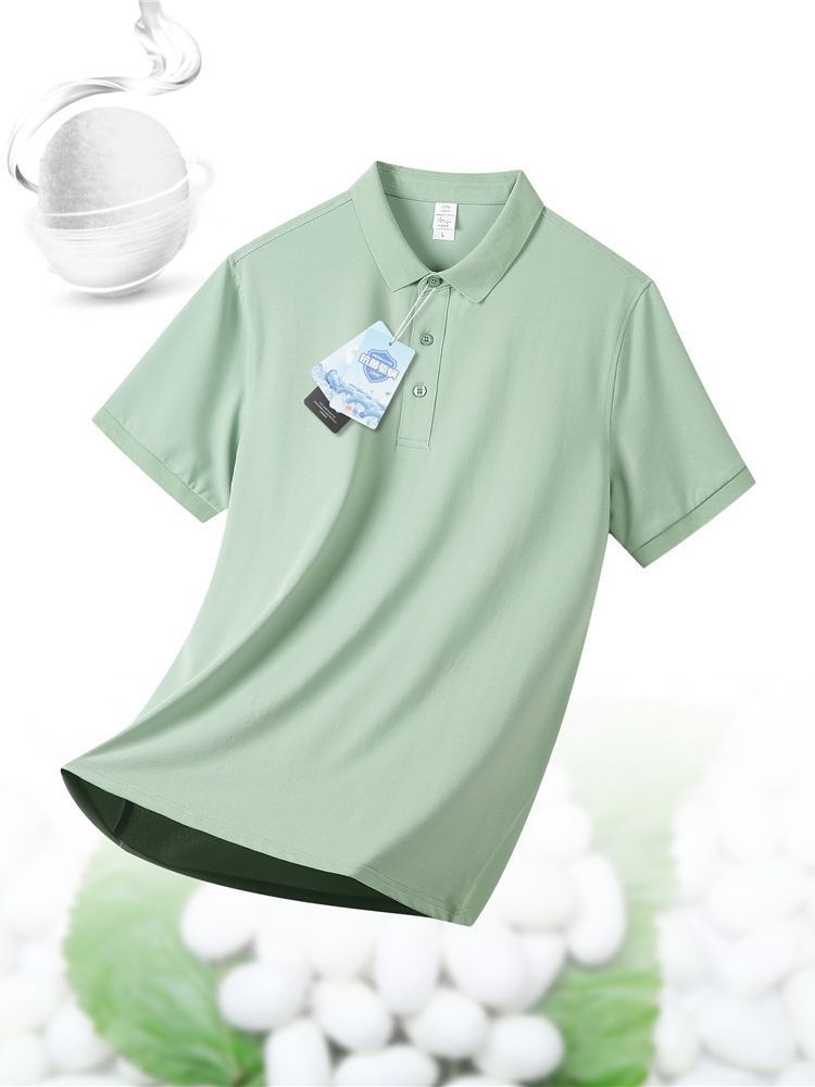 5A antibacterial summer solid color lapel short-sleeved polo shirt custom work clothes custom-made business ice silk bead ground cotton men's clothing