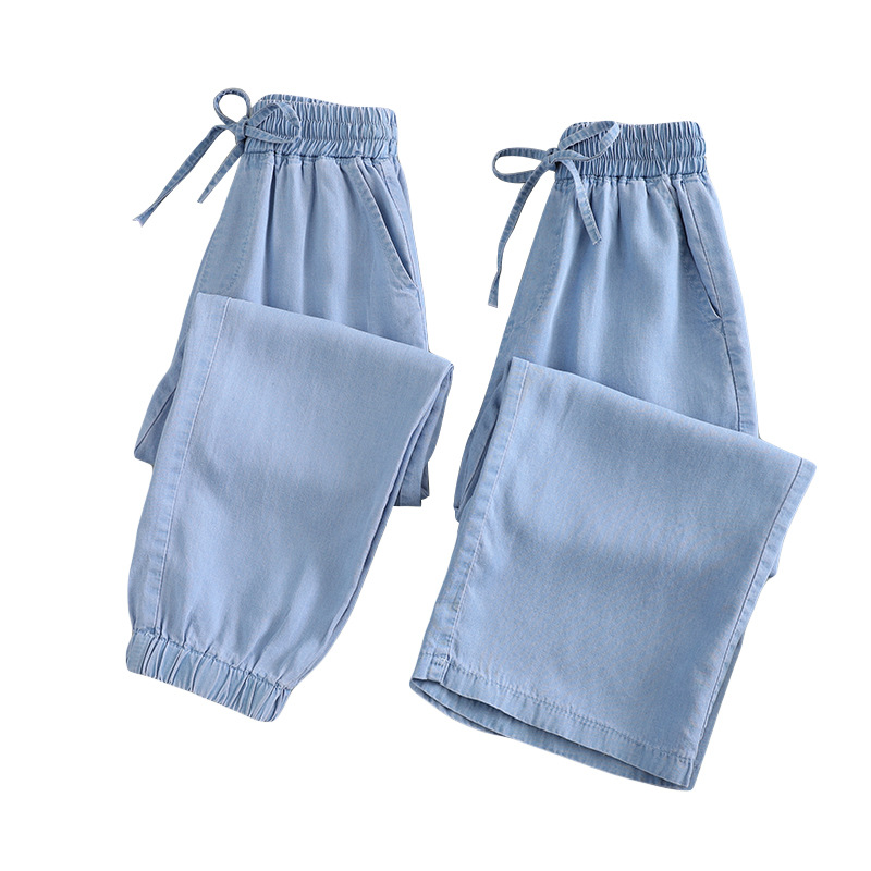 Girls' summer wide-leg jeans, long pants, Tencel sportswear, 2022 summer wear, medium and large children's loose casual pants Item Picture