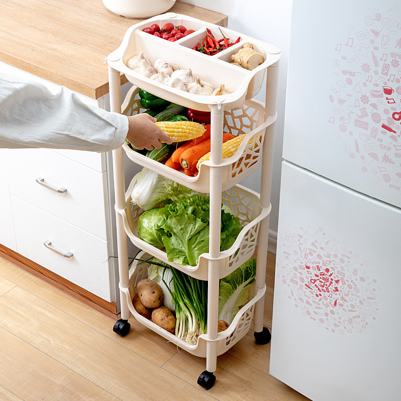 Kitchen storage rack Multi-layer vegetable basket with wheel Fruit and vegetable shelf supplies storage rack Toys and snacks storage rack 01227-231 Application Scenario