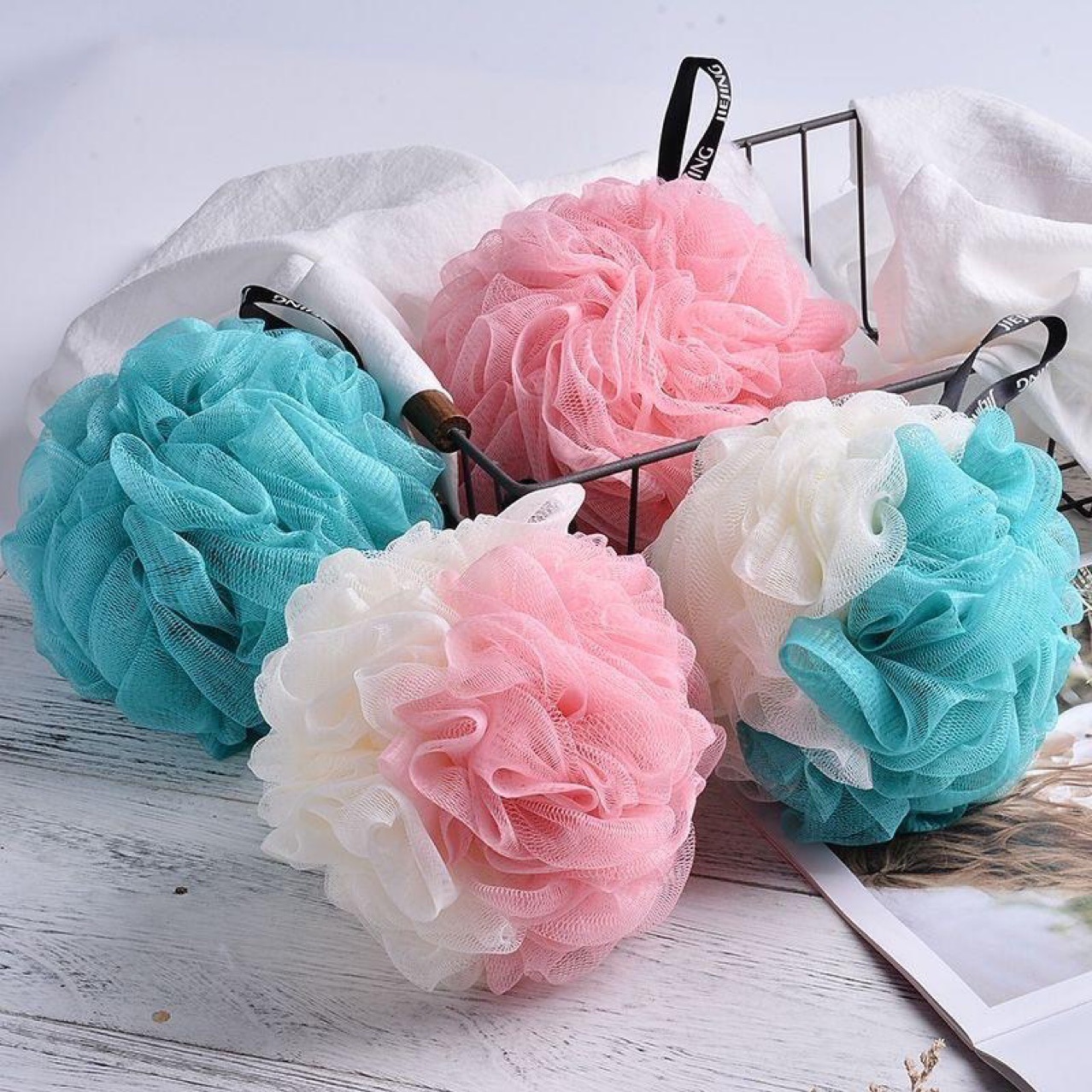 沐浴球双色家用大号沐浴球浴花洗澡球搓背澡花拼色家用洗澡洗浴球