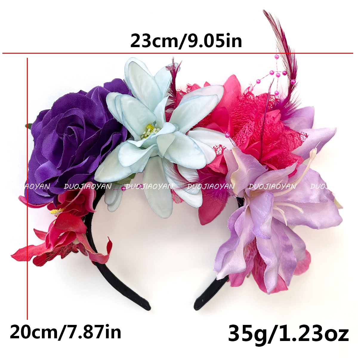 Cross-border new carnival flower headband, realistic rose fabric three-dimensional headband, festival party decoration headband for women Item Picture