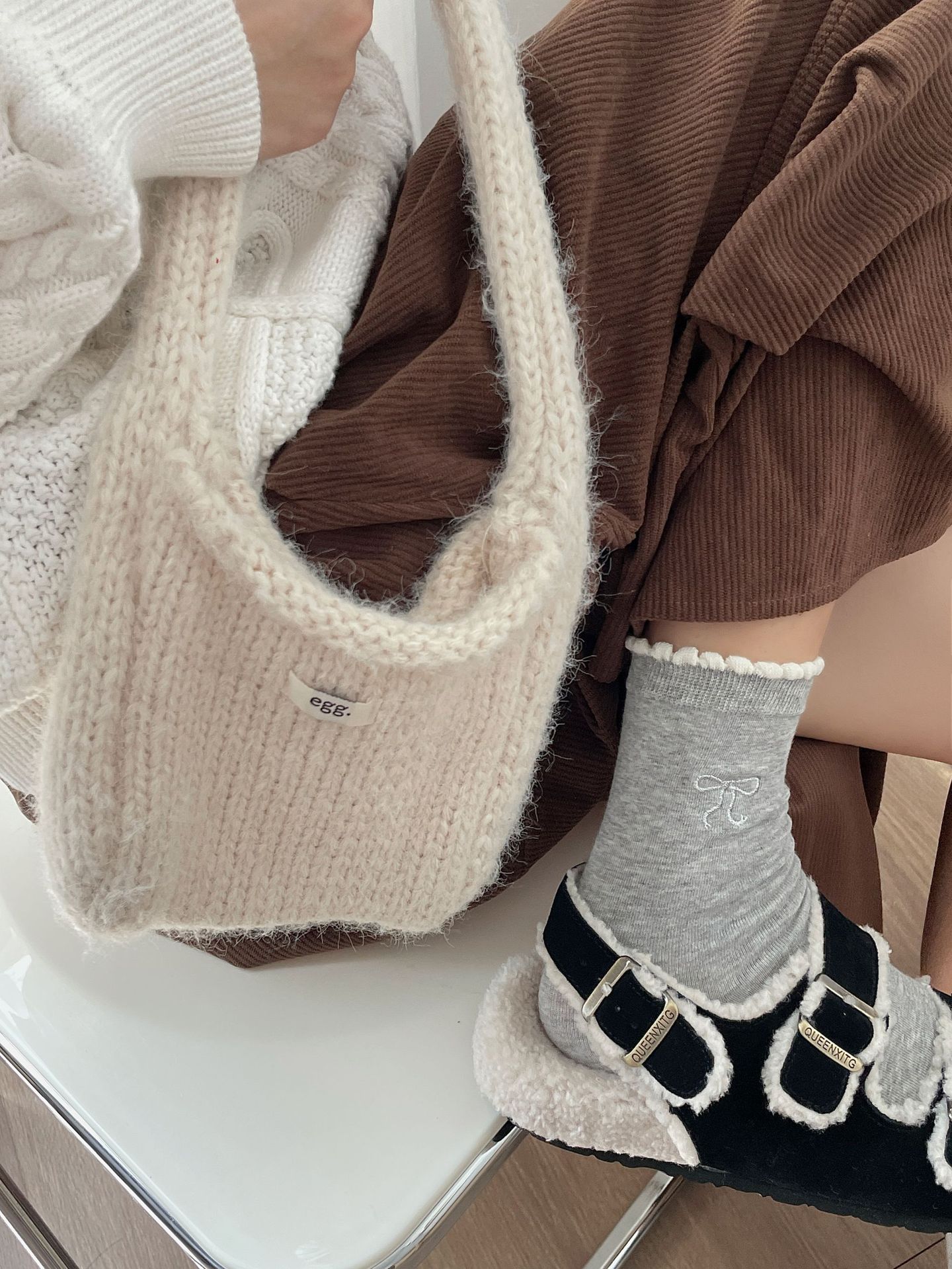 One-piece consignment of socks from the street stall: ballet-style lace embroidery bow socks, combed cotton Japanese-style miu style white mid-calf socks, grey pile socks pic 35