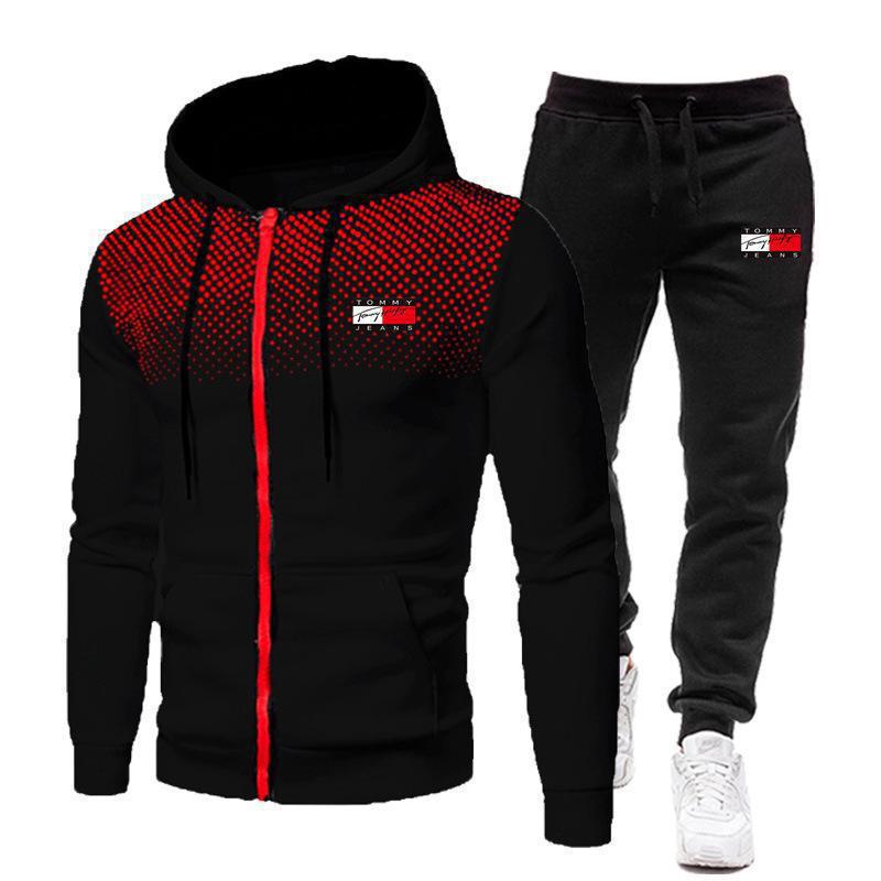 New cross-border fashionable men's clothing from Europe and America, featuring comfortable polka dot prints, zipper cardigans, sport jackets and casual hooded sets Application Scenario