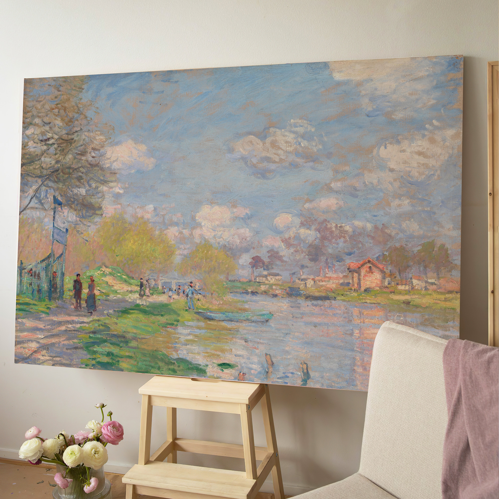 Monet series oil painting decorative paintings, living room walls, bedroom bedside hanging paintings, frameless paintings, digital oil painting decorative posters details Picture