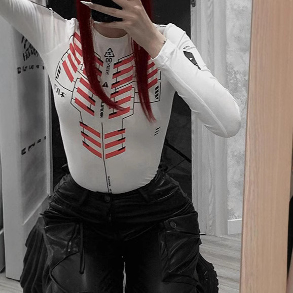 Fashion Hot Girl 2025 Autumn New round-neck long-sleeved letter-printed slim and color-blocking women's jumpsuit details Picture