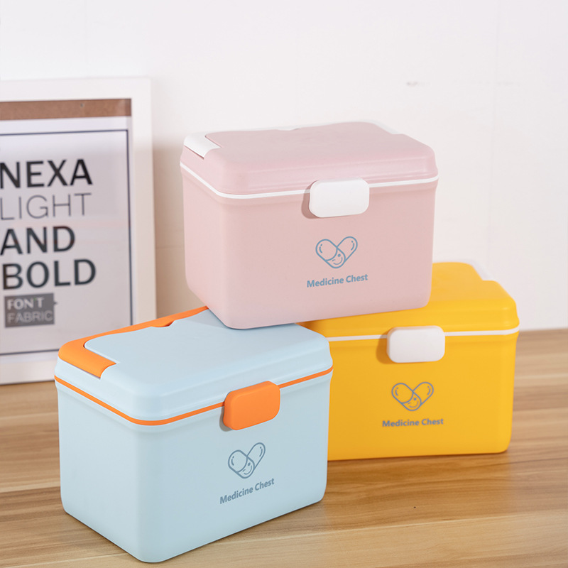 Family double-layer medicine box, large-capacity medicine box, emergency medical care and medical storage, plastic medicine box storage box details Picture