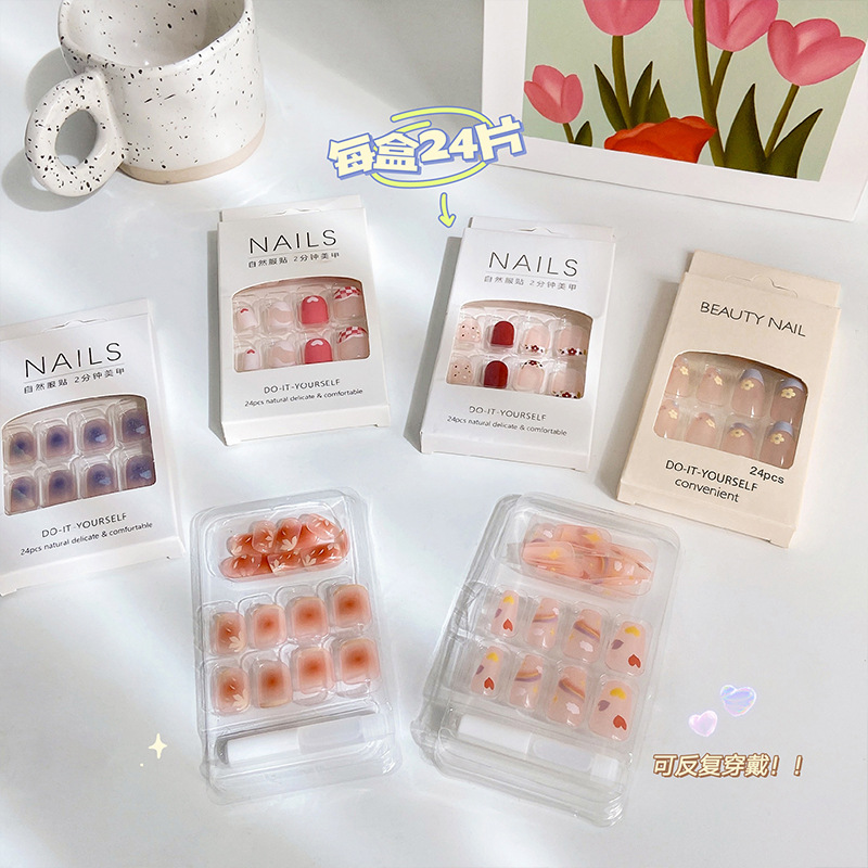 Summer InS-style wearable nail jelly glue with a high-end feel, short nail pieces, plastic finished nail art wholesale details Picture